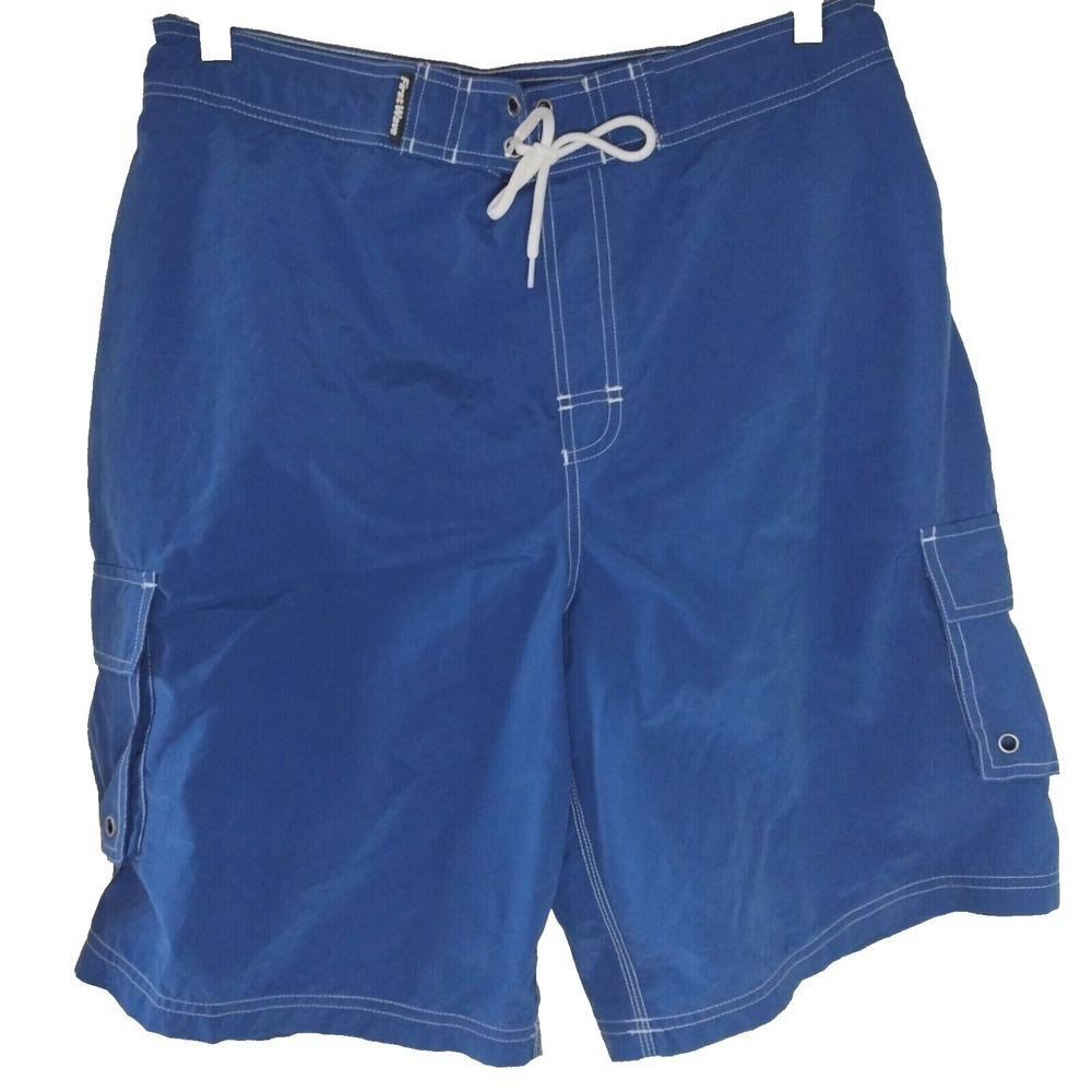 FIRST WAVE Mens Board Shorts‎ Swim Trunks Blue With White Details Size Large